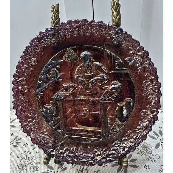 Fenton Iridescent Glass Collector Plate 1977“The Potter”(American Craftsmen #8) - Picture 1 of 12